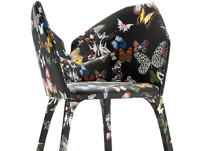 Colorful Butterfly Pattern Single Accent Chair With Modern Armrest And Artistic Design 3d model