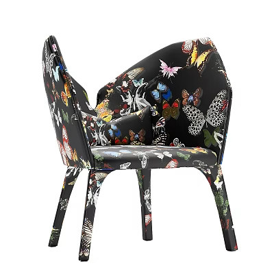 Colorful Butterfly Pattern Single Accent Chair With Modern Armrest And Artistic Design 3d model