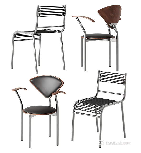 Modern Dining Chairs In Different Styles With Metal Frames And Leather Seats 3d model 