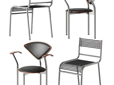 Modern Dining Chairs In Different Styles With Metal Frames And Leather Seats 3d model