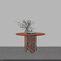 Minimalist Orange Dining Table With Marble Patterned Legs And White Flowers On White Background 3d model