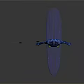 Detailed Blue 3D Human Figure Scene With Sword Spear And Surfboard