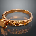 Elegant Gold Ring With Carved Floral Patterns And Square Gemstone Design 3d model