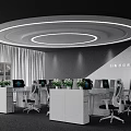 Modern Public Office Space Interior With Open Layout Desks Computers And Green Plants 3d model