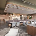 Elegant Modern Restaurant Interior With Open Layout Pendant Lights Green Plants And Warm Tones