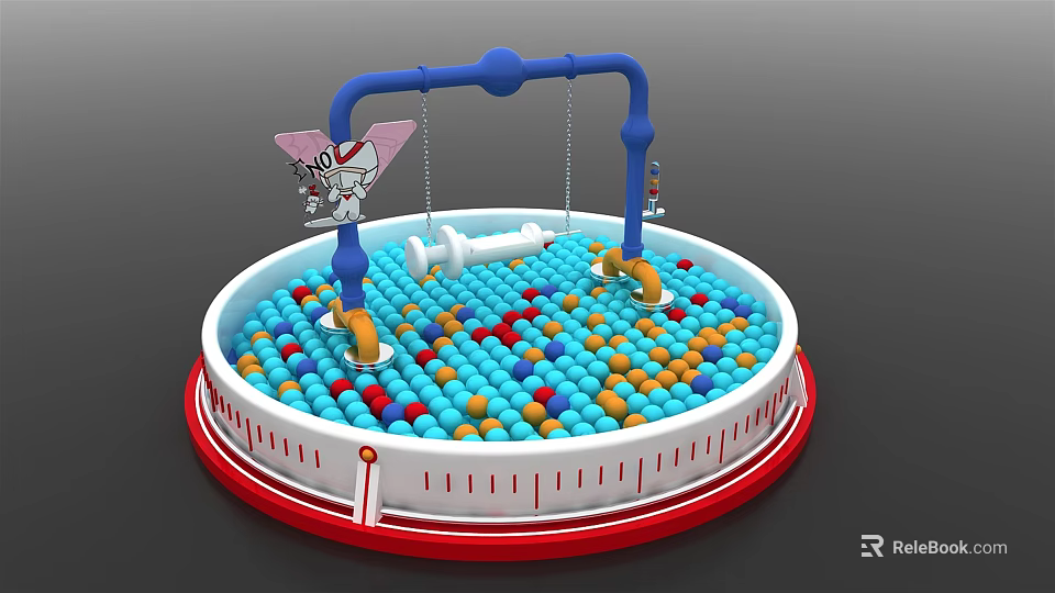 Circular Colorful Ball Pit Playground Equipment With Blue Pipe And Cartoon Elements 3d model 