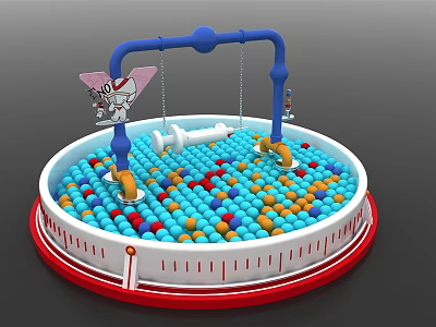 Circular Colorful Ball Pit Playground Equipment With Blue Pipe And Cartoon Elements 3d model