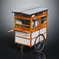 Traditional Wooden Vendor Cart With Glass Windows White Panels Metal Roof And Wheel