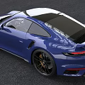 Blue Porsche Sports Car Coupe With Sleek Exterior Black Alloy Wheels And Red Leather Interior