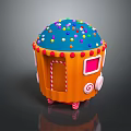 Playful Cupcake Shaped Vehicle With Orange Body Blue Frosting Colorful Sprinkles Red Dots Striped Wheels