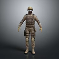 3D Tactical Character Model in Camouflage Uniform With Helmet Goggles Bulletproof Vest and Knee Pads