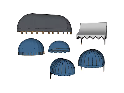 Various Design Awnings In Blue Gray With Dome Shaped Flat Top And Decorative Edges 3d model