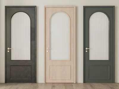 Modern Hinged Doors In Three Colors Featuring Arched Glass Panels And Metal Handles 3d model