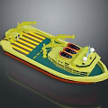 Yellow Water Transport Vehicle With Striped Deck And Functional Crane Equipment