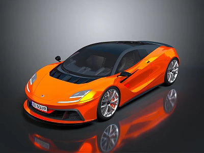 Orange Sports Car With Modern Sleek Exterior Black Roof And Silver Wheels 3d model