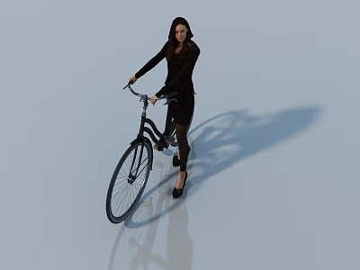Women In Black Clothing Riding Bicycles On Light Background With Reflections And Shadows 3d model