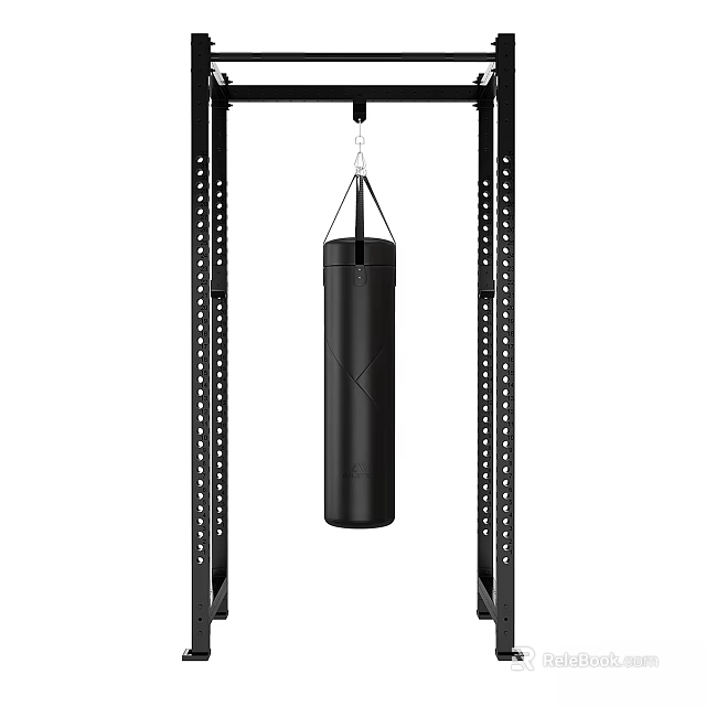 Black Boxing Training Sports Equipment With Hanging Bag And Metal Frame Stand 3d model 