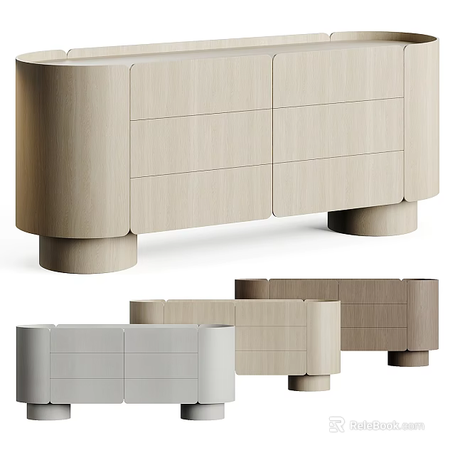 Modern Entryway Cabinet Sideboard Design With Light Wood Gray Finish And Cylindrical Legs 3d model 