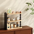 Wooden 3 Tier Kitchen Storage Shelf With Cups Jars And Decorative Plants
