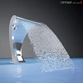 Silver Circular Ring Structure With Water Flowing And Drops On Reflective Surface