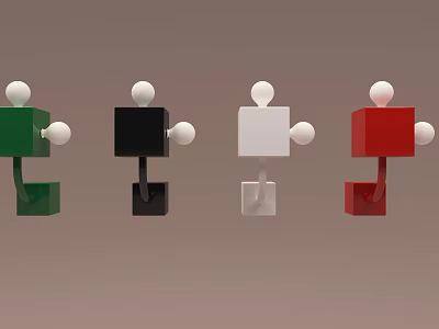 Colorful Abstract Block Sculptures With White Spheres And Curved Bases In Green Black White Red 3d model