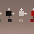 Colorful Abstract Block Sculptures With White Spheres And Curved Bases In Green Black White Red