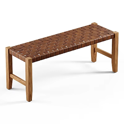 Modern Wooden Bench With Woven Seat And Sturdy Wood Frame Legs 3d model