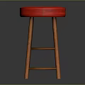 Red Seat Cushioned Bar Stool With Wooden Legs And Simple Structure Design 3d model