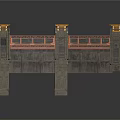 Concrete Dam Structure With Tower Pillars And Yellow Top Orange Beams