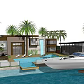Luxury Detached Villa With Swimming Pool Yacht And Palm Trees By Waterfront