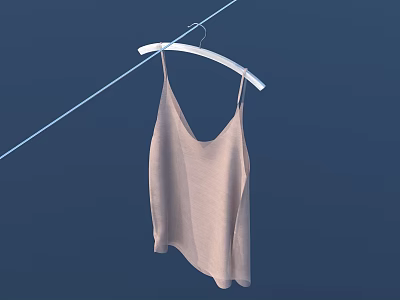 Beige Camisole Hanging on Rope with White Hanger Against Dark Blue Background 3d model