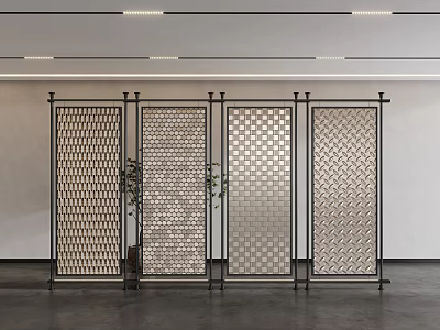Modern Metal Room Divider With Perforated Geometric Patterns For Interior Decoration 3d model