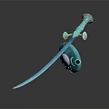 Blue Decorative Sword With Ornate Hilt Circular Accents Shiny Blade On Dark Background