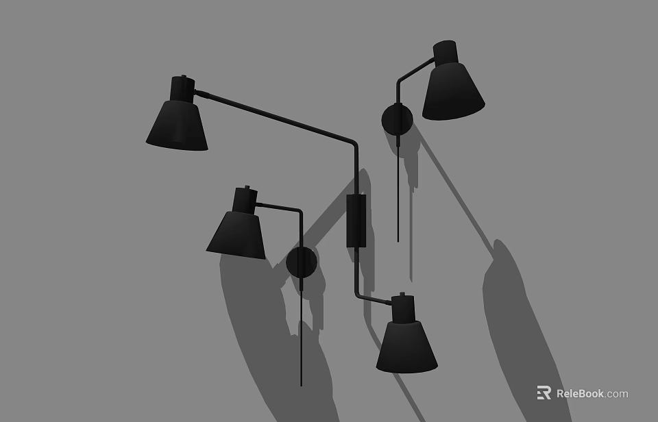Modern Black Wall Mounted Lamps With Multiple Adjustable Light Heads And Sleek Design 3d model 