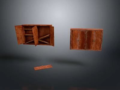 Open And Closed Wooden Storage Cabinets With Detached Wooden Board 3d model