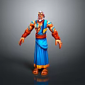 Mythical Bearded Male Character In Blue Robe With Orange Accents Muscular Build Standing Pose