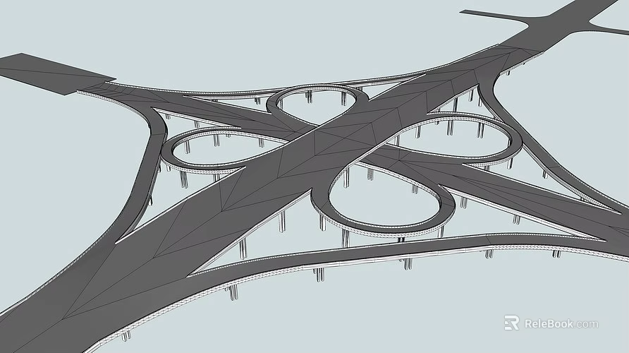 Modern Complex Bridge Interchange Design With Multiple Loops And Traffic Lanes 3d model 