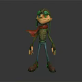 Cartoon Pilot Character With Brown Flight Cap Goggles Red Scarf Blue Pants And Brown Shoes