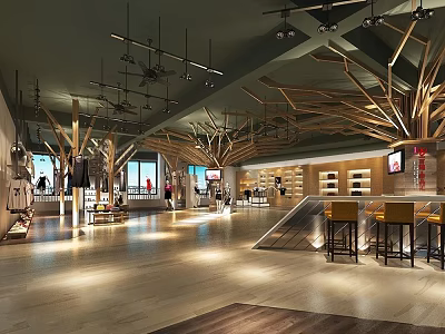 Modern Clothing Store Interior With Open Layout And Fashion Display Racks 3d model