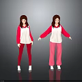 Cute Child Dolls In Red And White Tops With Red And Pink Pants Standing