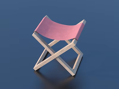 Pink Seat Wooden Stool With Crossed Legs And Minimalist Home Design 3d model