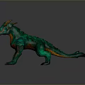 Detailed Fantasy Green Creature With Orange Horns And Scaly Body Standing In Dynamic Pose