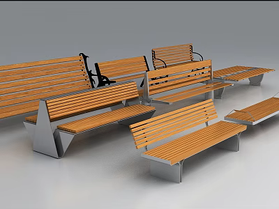 Wooden Outdoor Benches with Metal Frames Modern Design for Park Garden Use 3d model