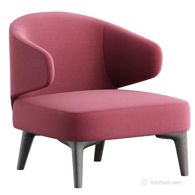 Modern Pink Upholstered Armchair With Curved Armrests And Grey Wooden Legs 3d model 