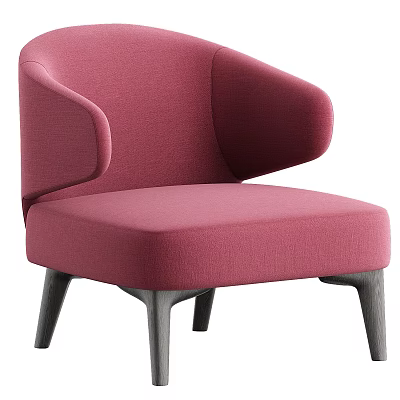 Modern Pink Upholstered Armchair With Curved Armrests And Grey Wooden Legs 3d model