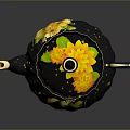 Black Decorative Teapot With Yellow Flower And Star Patterns For Home Living