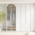 Modern White Wardrobe With Ribbed Glass Doors And Drawers Near Green Plant