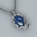 Silver Jewelry Pendant With Blue Gemstone Intricate Claw Setting And Twisted Metal Chain