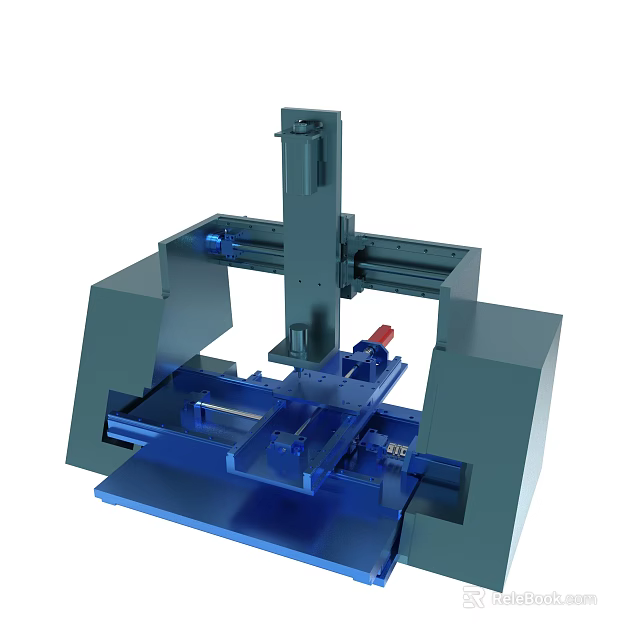 Industrial Mechanical Equipment With Blue Components And Green Support Frame 3d model