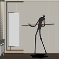 Slim Black Figural Sculpture Holding Long Bar in Modern Minimalist Room